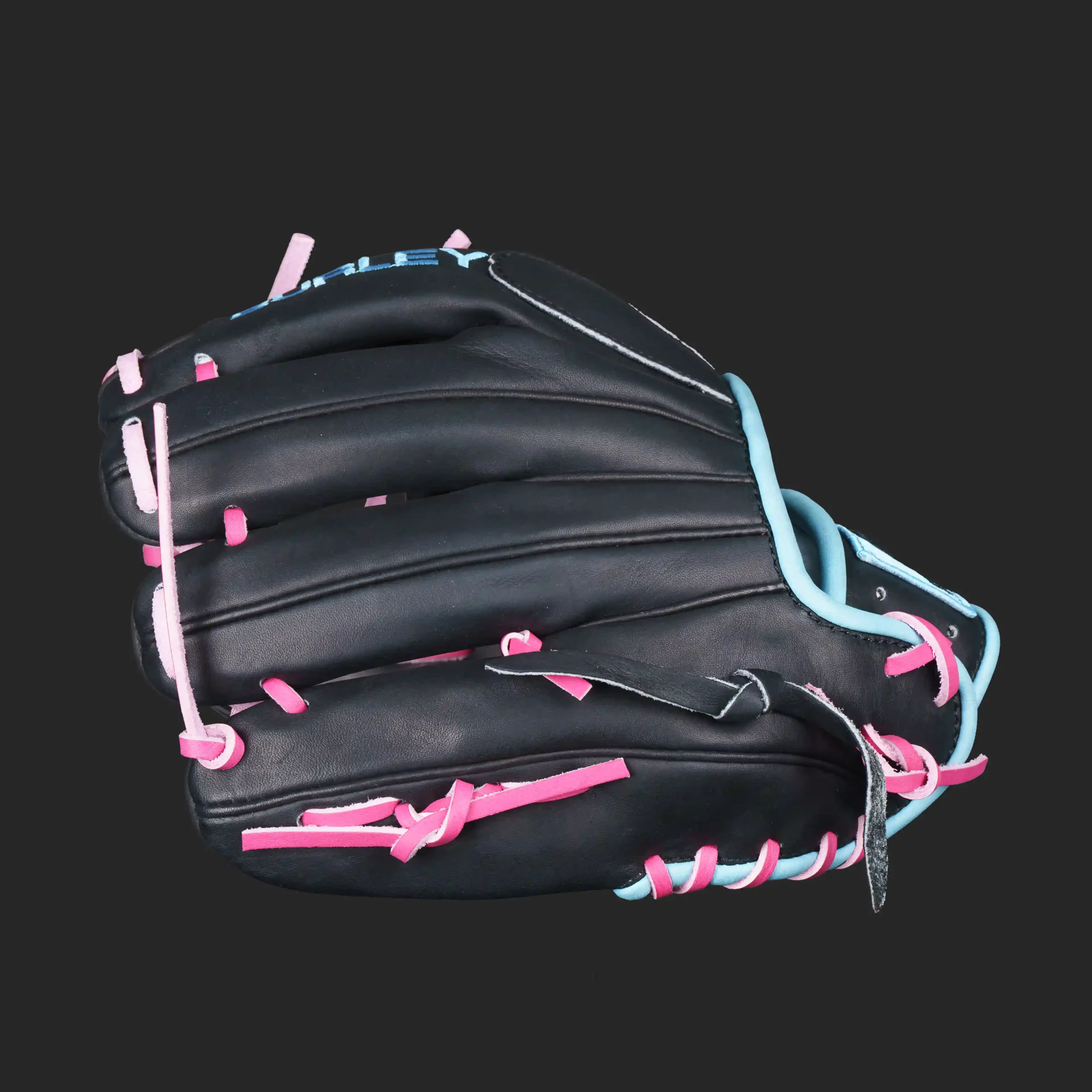 silver series infield glove black powder blue pink i web right 4